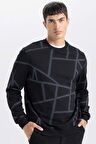 DeFacto Modern Fit Bisiklet Yaka Desenli Sweatshirt A7824AX24AUBK81