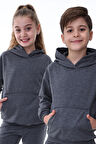 Basic Kapüşonlu Şardonlu Kanguru Cep Detaylı Çocuk Sweatshirt 3-10 Yaş Pudra