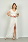 Doridorca Kadın V Yaka Uzun Abiye Elbise 5924054 Kemik