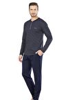 Pierre Cardin Erkek Penye Çizgili Pijama Lacivert