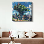 Devasa Ağaç Şehri - Mavi Gökyüzü Anime Kanvas Tablo