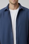RizzUP Erkek Mavi Kadife Fitilli Rahat Kesim Gömlek Yumuşak Dokulu Likralı Kadife Gömlek 2600758