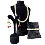 Uretti - Özlem 9422 2031 El Yapımı Kiraz Model Kolye / Bileklik / Küpe 3'lü  Set