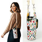 Woodycord Çıtı Pıtı Çiçek Desenli Termos Kılıfı Kulplu Model Quencher Pipetli 1,18