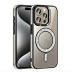 Apple iPhone 15 Pro Kılıf Pırlanta Taş Tasarımlı Magsafe Şarj Özellikli Redclick Karetta Silikon Kapak