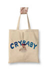 Melanie Martinez Cry Baby Beyaz Bez Çanta Uzun Saplı Alışveriş Çantası Plaj Çantası