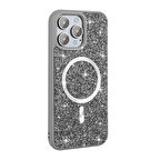 Apple İphone 15 Pro Max Kılıf Pırlanta Tasarımlı Magsafe Şarj Özellikli Lopard Mozaik Silikon Kapak