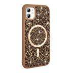 Apple İphone 11 Kılıf Pırlanta Tasarımlı Magsafe Şarj Özellikli Lopard Mozaik Silikon Kapak