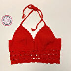 Uretti - ASLI 5776 - El Yapımı Kırmızı  Crop Top