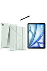 Apple iPad Air 13 Inç 2024 (A2898-A2899) Tri Fold Kalemlikli Tablet Kılıfı Ekran Koruyucu ve Kalem