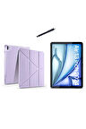 Apple iPad Air 13 Inç 2024 (A2898-A2899) Tri Fold Kalemlikli Tablet Kılıfı Ekran Koruyucu ve Kalem