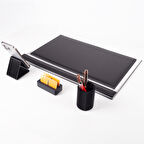 Magno Gümüş Varaklı Deri Sümen Takımı  Masa Seti Dekoratif Masa Seti Ofis Hediyesi Ofis Aksesuar