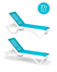 Omnipazar SY-2534 Beyaz-Turkuaz Royal Fileli Lüks Şezlong 2'li Set
