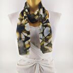 PAREDORA Yıldız Desenli Krem Hardal Uzun Fular