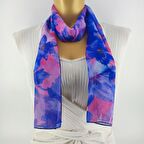 PAREDORA İri Çiçekli Gece Mavisi Uzun Fular