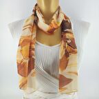 PAREDORA Orkide Desenli Kahve Bej Uzun Fular