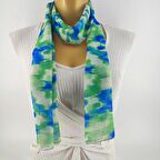 PAREDORA Soft Desenli Yeşil Turkuaz Uzun Fular