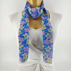 PAREDORA Papatya Mavi Sarı Uzun Fular