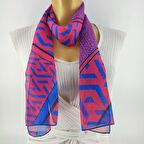 PAREDORA Geometrik Çizgili Kırmızı Mavi Uzun Fular