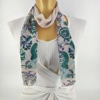 PAREDORA Bahar Çiçekleri Yeşil Krem Uzun Fular