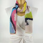 PAREDORA Derin Çizgiler Pembe Mavi Uzun Fular