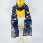 PAREDORA Şal Desenli Gece Mavisi Uzun Fular