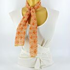 PAREDORA  Yelpaze Desenli Turuncu Krem Kısa Fular