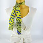 PAREDORA  Geometrik Desenli Sarı Lacivert Kısa Fular