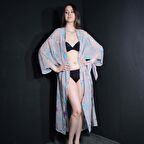 PAREDORA Turkuaz Gül Desenli  Kimono Pareo