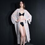 PAREDORA Mavi Kırmızı Gül Desenli Kimono Pareo