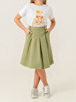 Kız Çocuk Gabardin Pileli Keten Etek 2958