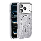 iPhone 17 Pro Max Kılıf Kablosuz Şarj Özellikli Parlayan Simli Okso Kapak