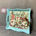 Uretti - Funda 1603 - El Yapımı Yılbaşı Temalı Epoksi Yüzeyli Ahşap Tepsi - 31 x 37 cm