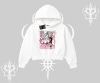 Kapşonlu Crop Sweatshirt Anime Kawaii Japon Kız Desenli