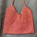 Uretti - Kadir 7704 - El Yapımı Rafya İp Pembe Omuz Çantası