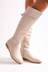 SOLMAZ MERONİ BEJ TOKALI KADIN ÇİZME