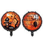 Yuvarlak Örümcekli Halloween  Folyo Balon 18 inç