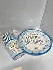 Happy Bırthday Karton Tabak Bardak Mavi 8 li