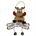 Yılbaşı Kapı Süsü Merry Christmas Geyik Tekli Ekoseli Çanlı 22 cm