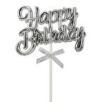 Pasta Üstü Happy Bırthday Krom Gümüş