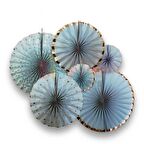 Kağıt Yelpaze Süs Varaklı Mavi Set 6 lı