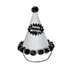 Happy Birthday Simli Ponponlu Gümüş Şapka 20x13 cm