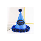 Happy Birthday Simli Ponponlu Mavi Şapka 20x13 cm