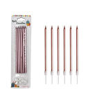 Metalik İnce Mum Pembe 15 cm 6 lı