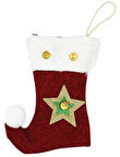 Yılbaşı Çorabı Jüt Kumaş Yıldız Figürlü Ponponlu Küçük 13x18 cm