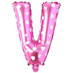V Harf Pembe Folyo Balon 16 inç 36 cm