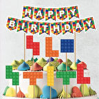 Renkli Bloklar Temalı Özel Kesim Pasta Süsü 9 Parça