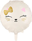 Retro Beyaz Kedi Yuvarlak Folyo Balon 18 inç