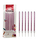 Spiral Pembe İnce Mum 14 cm 6 lı