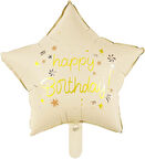 Retro Krem Happy Bırthday Baskılı Yıldız Folyo Balon 18 inç